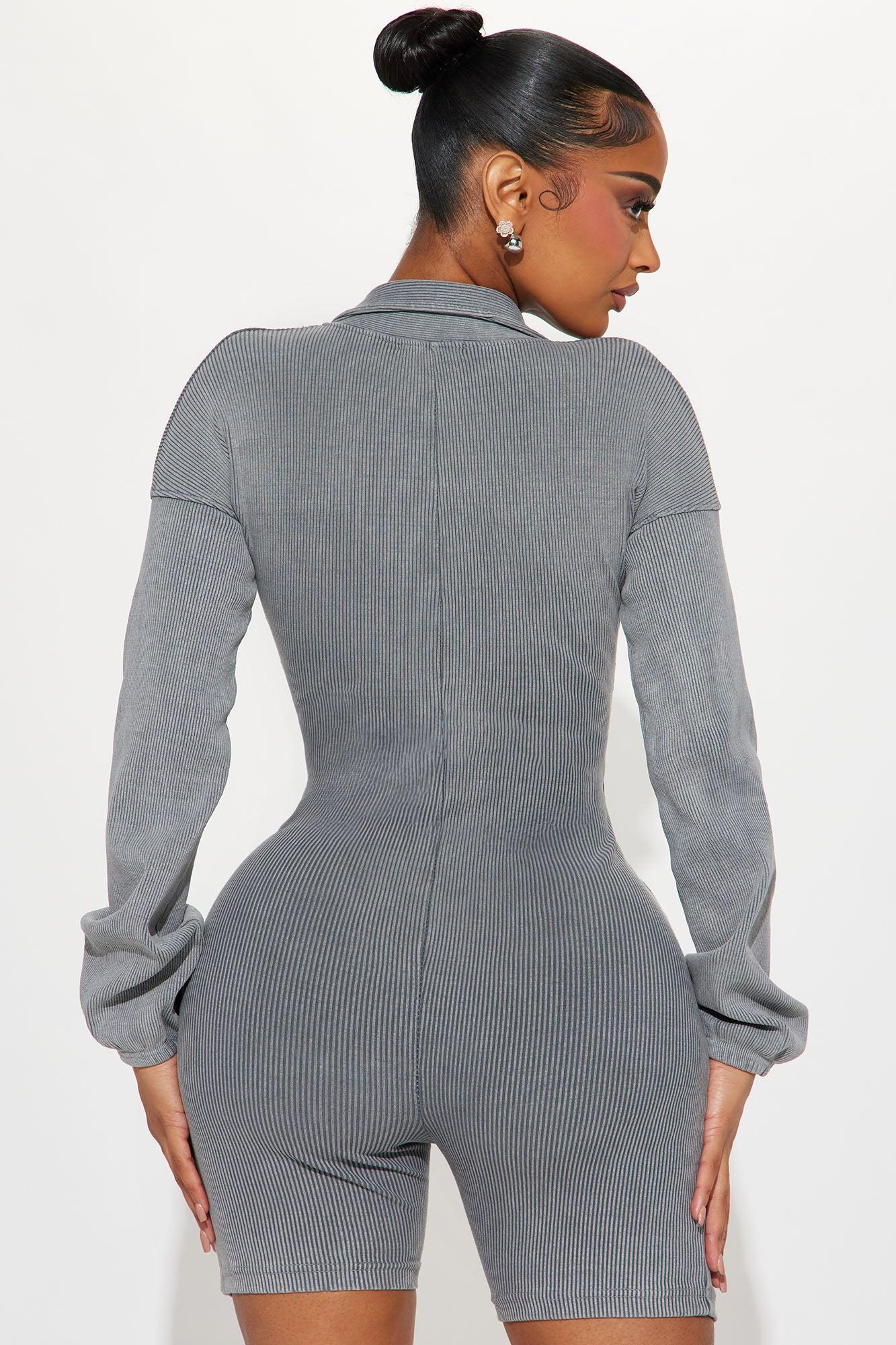 She's Just The One Ribbed Romper - Grey Product Image