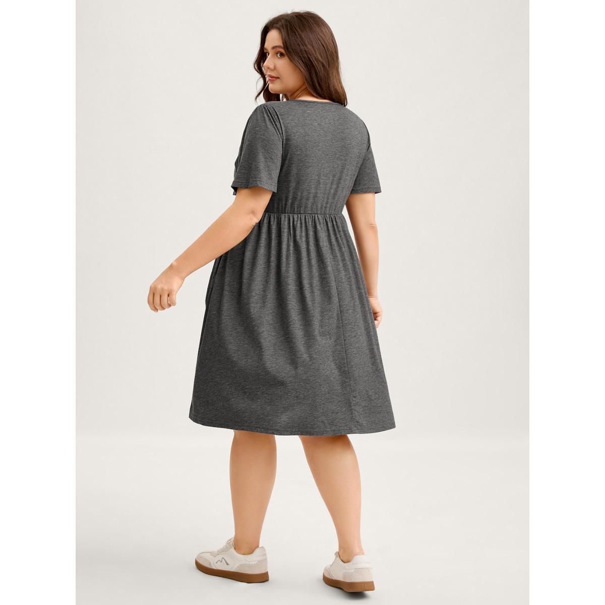 Plus Size Supersoft Knotted Bodice Flared Sleeve Midi Dress DimGray Women Leisure Twist V-neck Short sleeve Curvy BloomChic 14-16/1X Product Image