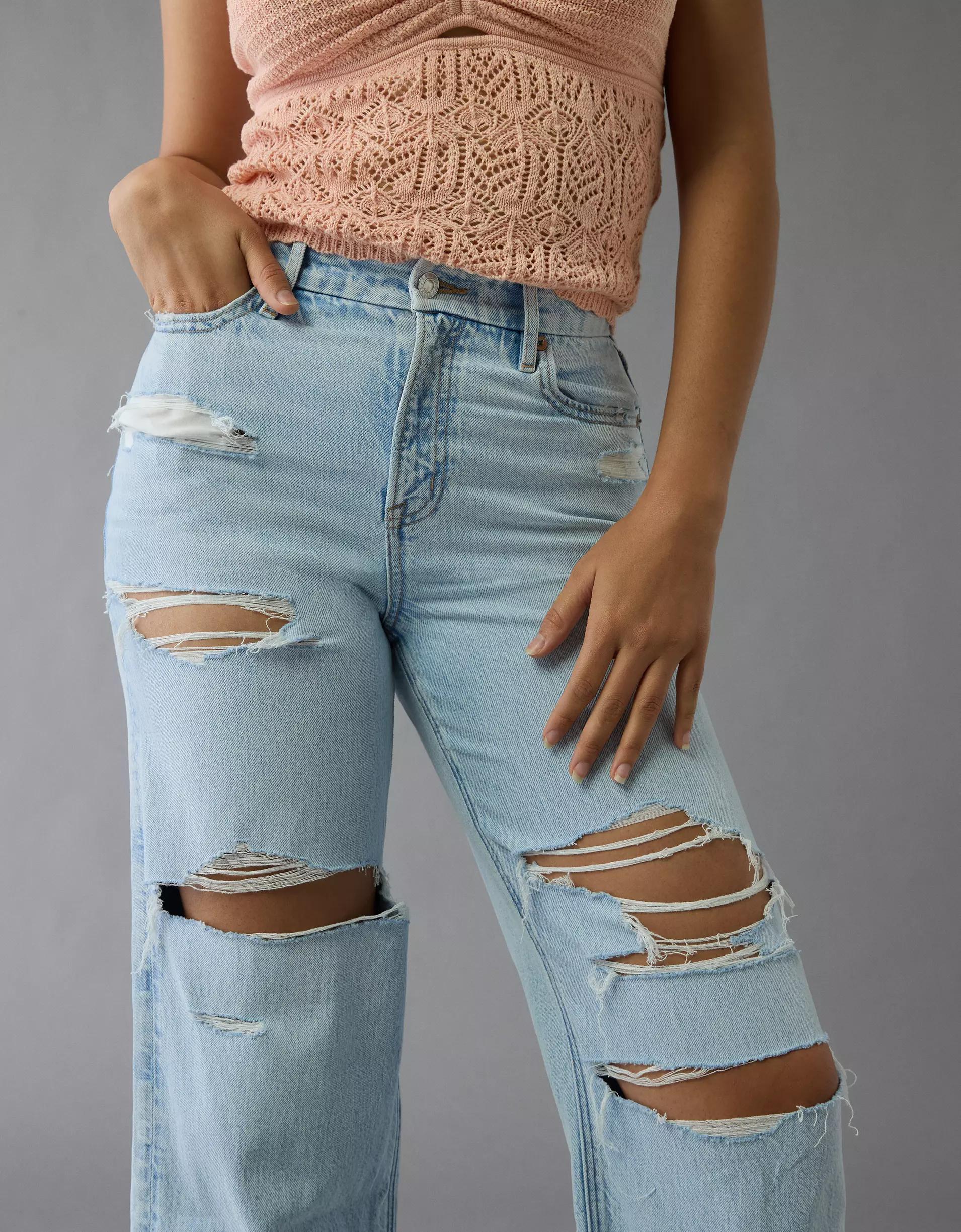 AE Strigid Curvy Ripped Super High-Waisted Baggy Straight Jean Product Image