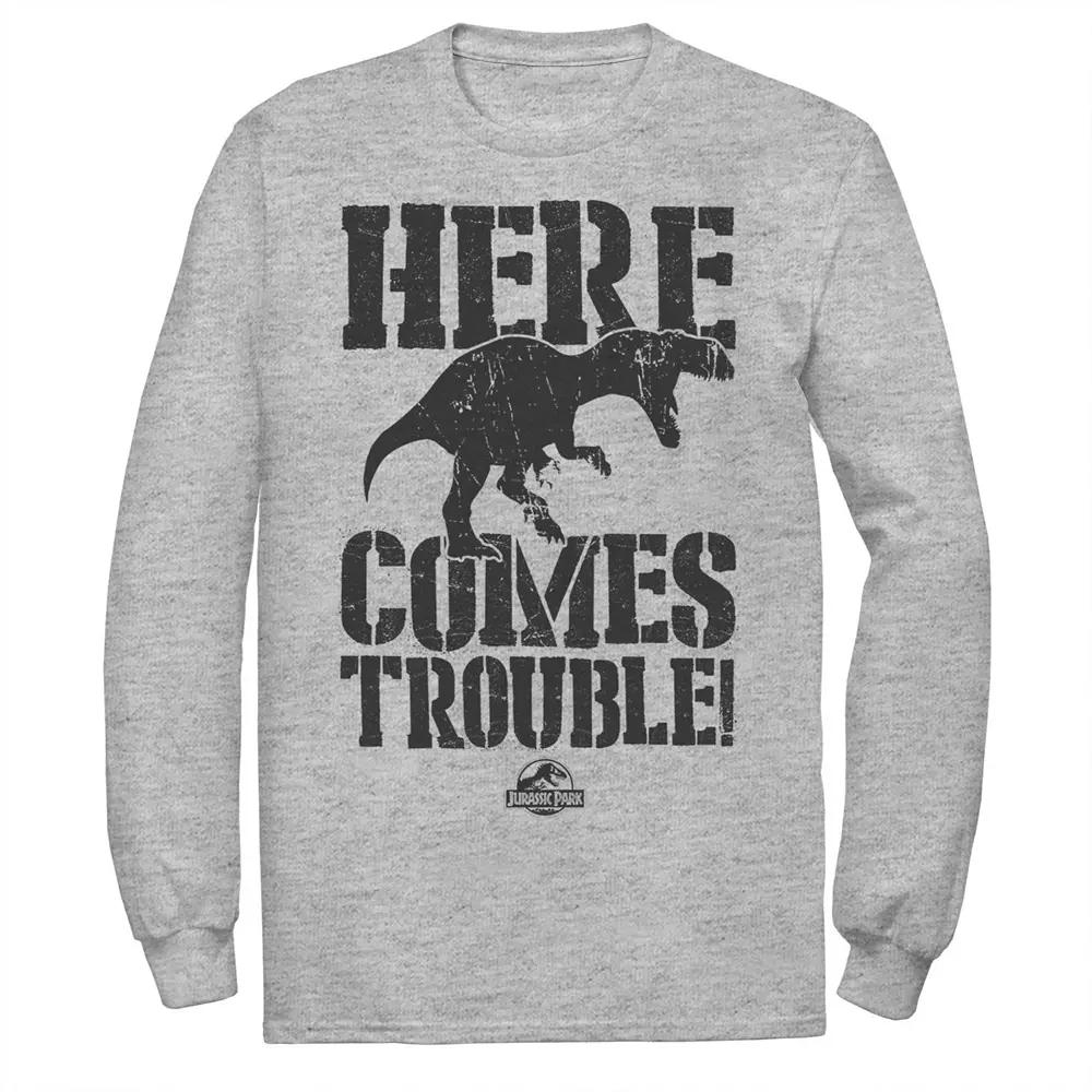 Men's Jurassic Park Here Comes Trouble Long Sleeve Graphic Tee,  Product Image