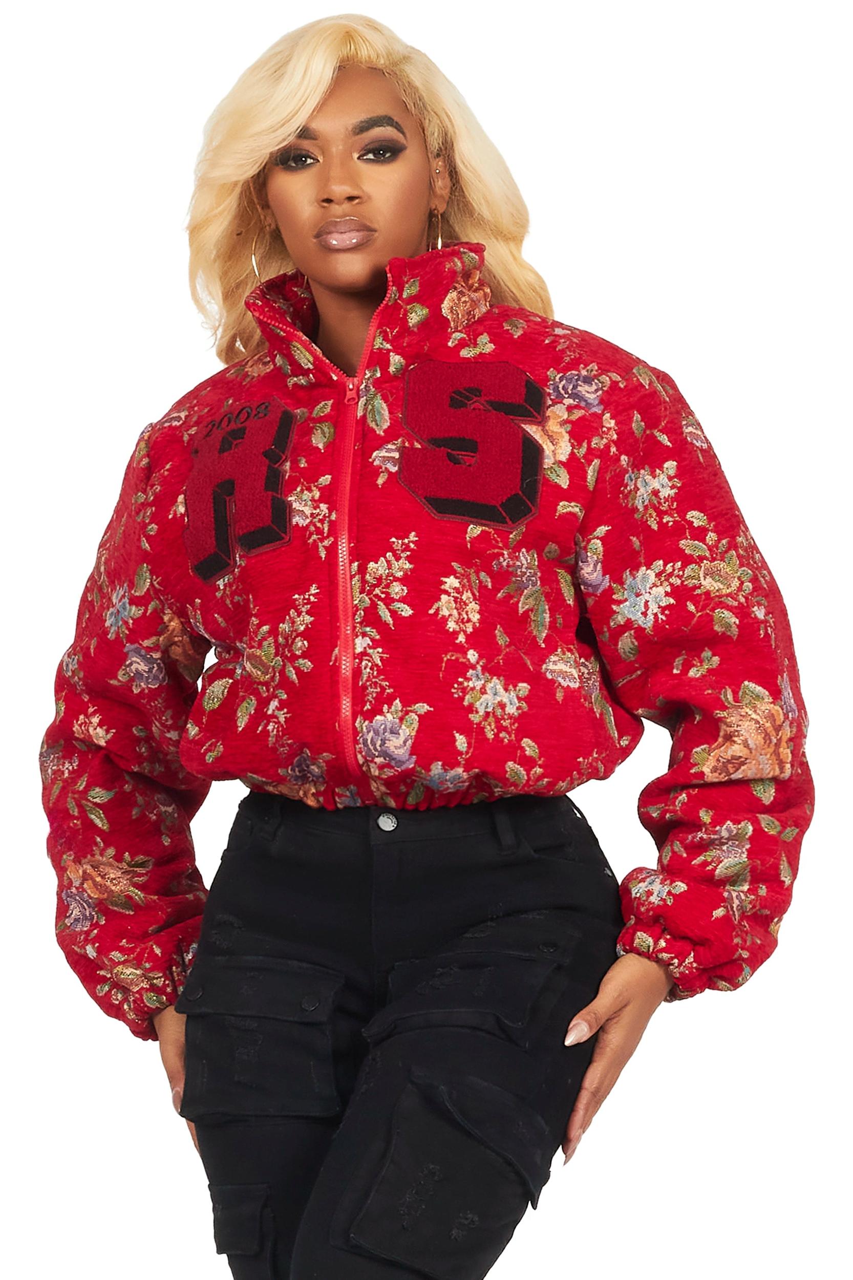 Marionna Red Tapestry Puffer Jacket Female Product Image