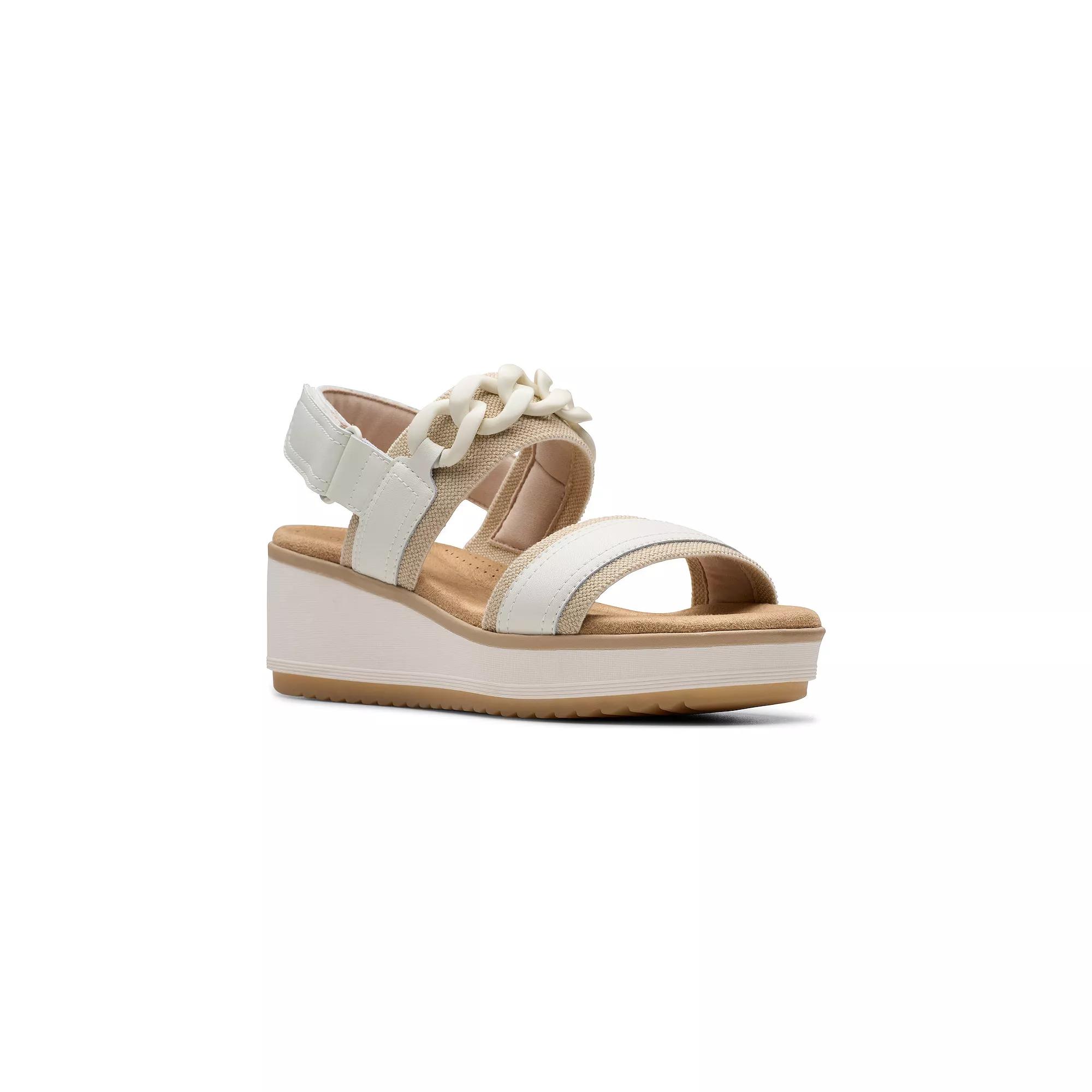 Clarks® Wrenly Eve Women's Leather Wedge Sandals, Size: 12 Medium, Off White Product Image