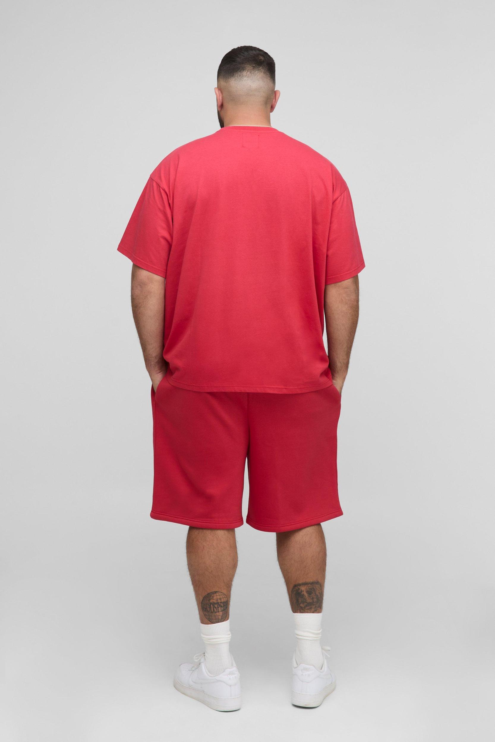 Plus Oversized Pour Homme Print T-Shirt & Short Set | boohooMAN USA Product Image