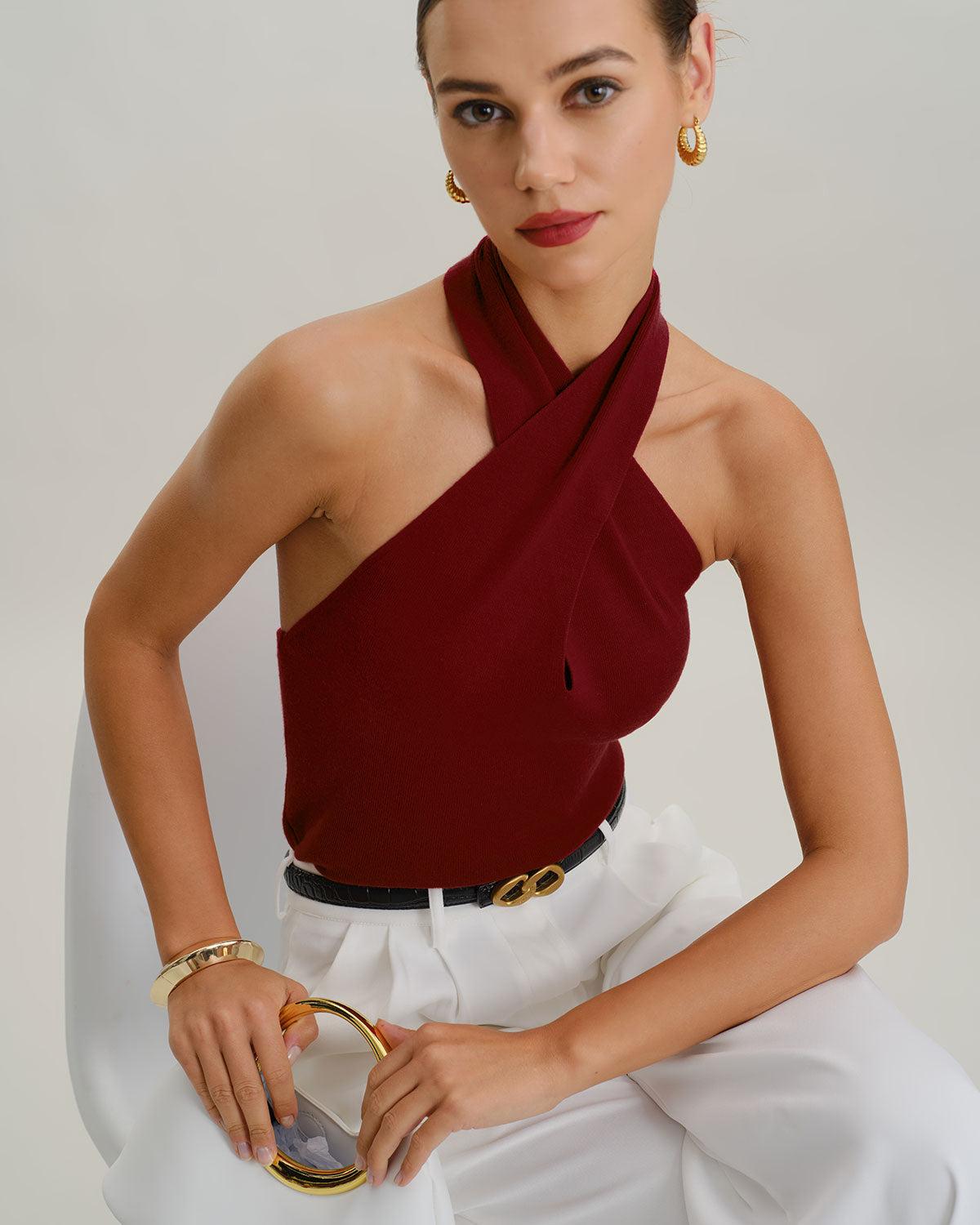 Red Knit Halter Vest Product Image