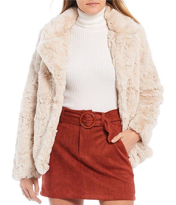 Jou Jou Faux Fur Notched Collar Long Sleeve Jacket Product Image