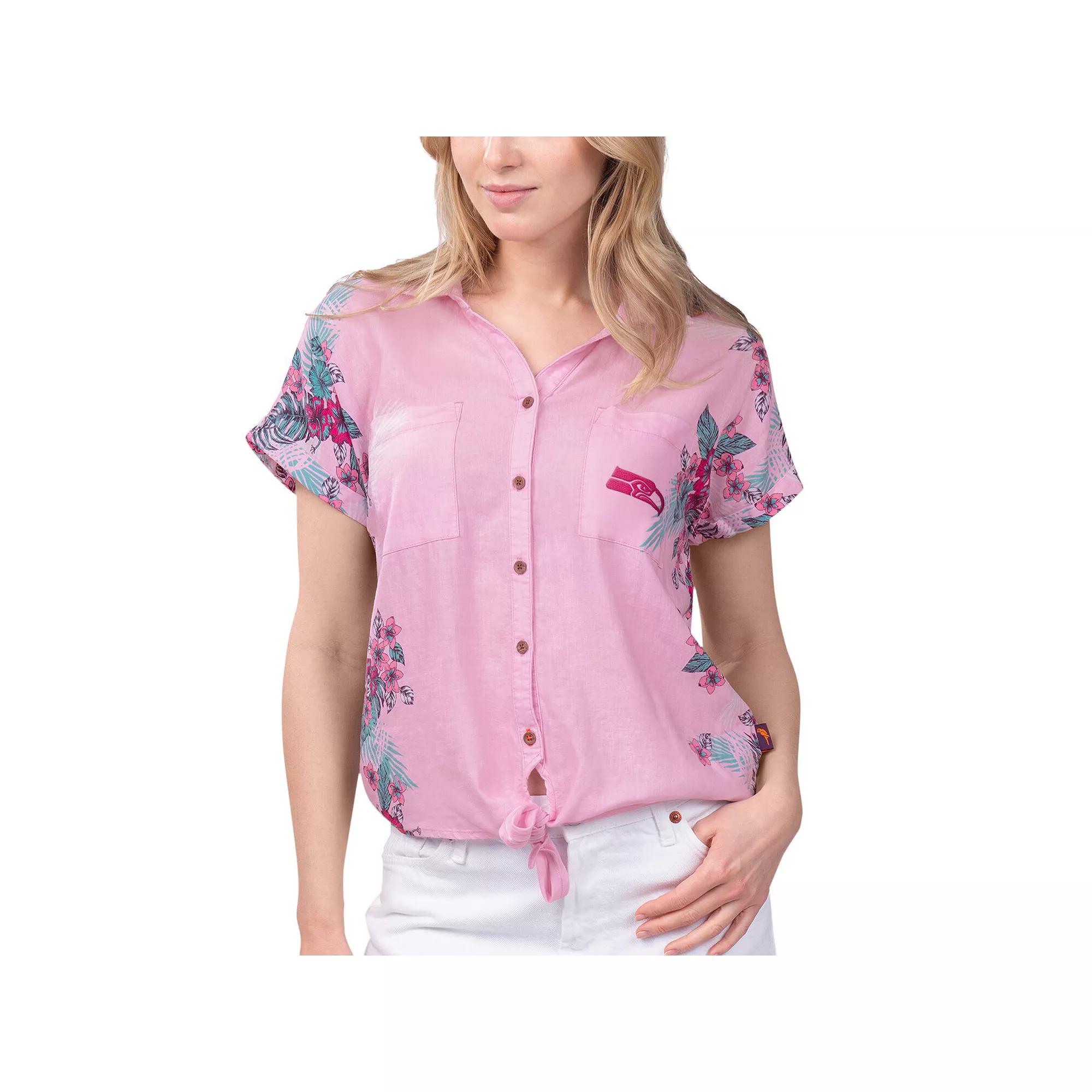 Women's Margaritaville Pink Seattle Seahawks Stadium Tie-Front Button-Up Shirt,  Product Image