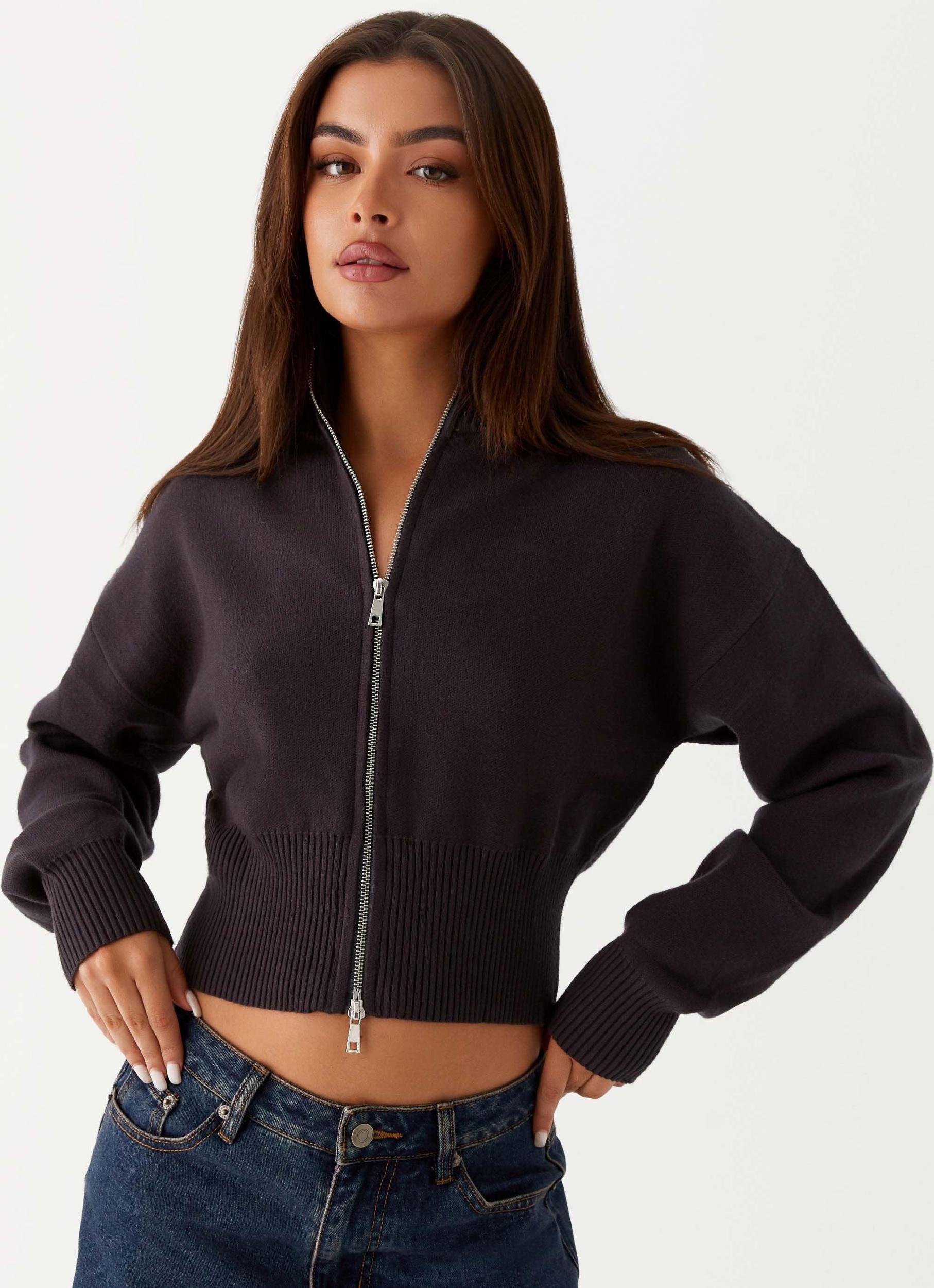 Episode High Neck Cardigan - Charcoal Product Image