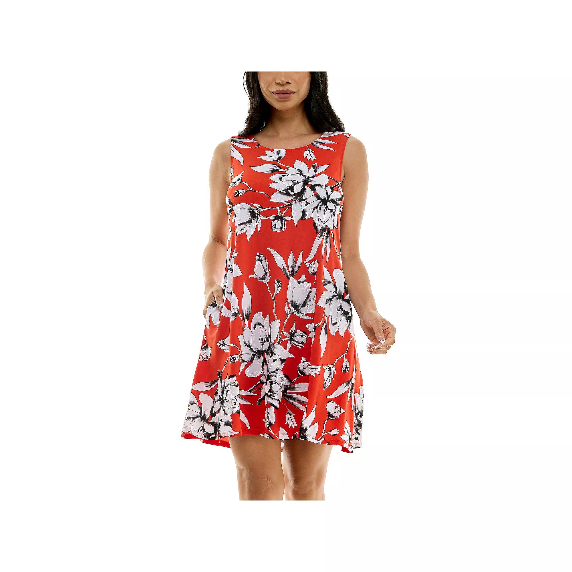 Women's Nina Leonard Puff Print Pocket Trapeze Dress,  Product Image