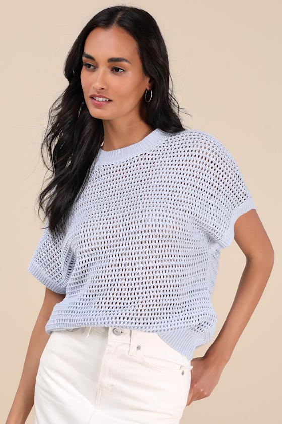 Carefree Mentality Light Blue Cutout Sweater Top Product Image