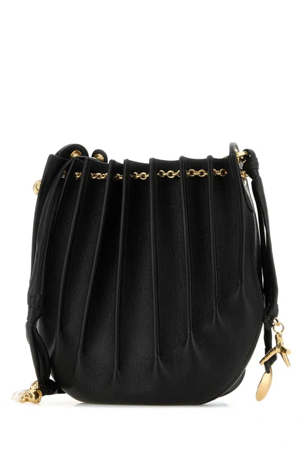 CHLOÉ Sea Treasures Embellished Pleated Leather Shoulder Bag In Black Product Image
