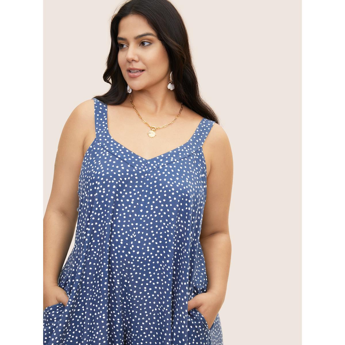 Plus Size Mediumblue Polka Dot U Neck Wide Leg Jumpsuit Women Resort Sleeveless U-neck Vacation Loose Jumpsuits BloomChic 30/6X Product Image