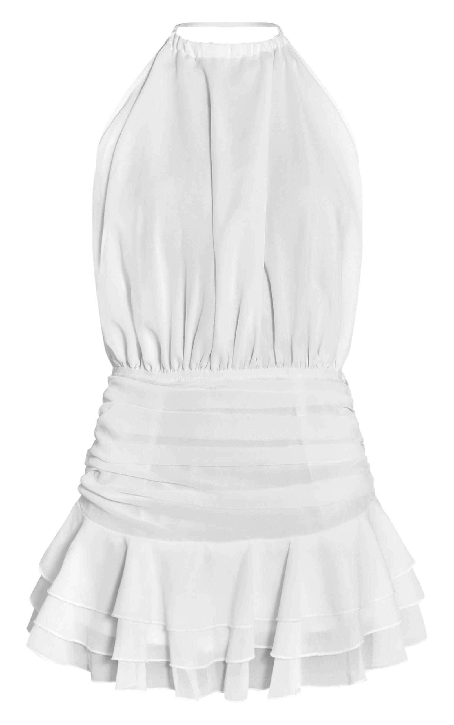 White Chiffon High Neck Frill Romper Product Image