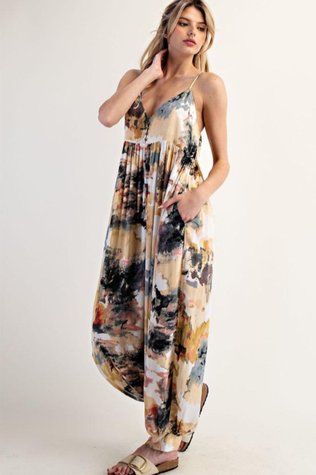 Sleeveless Tie Dye Jumpsuit Product Image