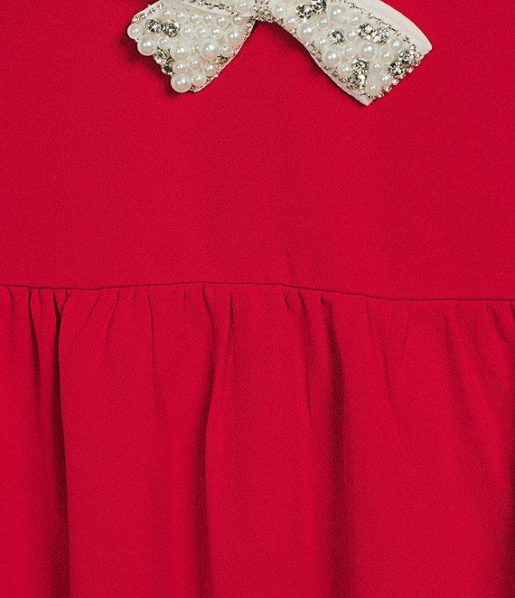 Sugarlips Plus Pearl Jena Glow Bow Round Neck Long Sleeve Velvet Midi Dress Product Image