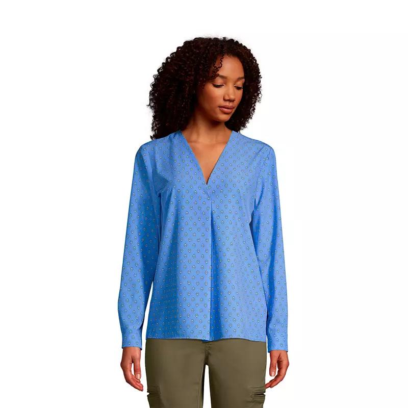 Womens Lands End Long Sleeve V-neck Poplin Commuter Shirt Product Image
