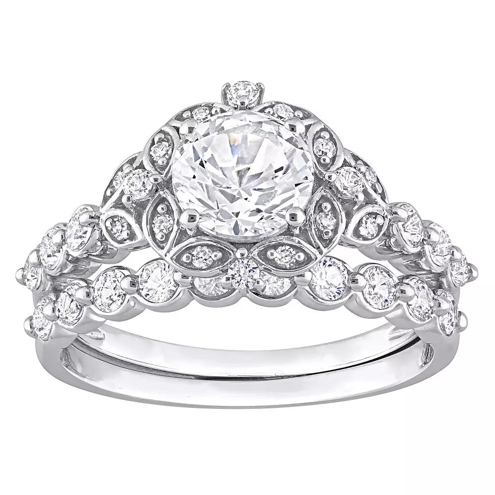 Stella Grace 10K White Gold Lab Created White Sapphire and Diamond Accent Vintage Bridal Ring Set, Women's,  Product Image