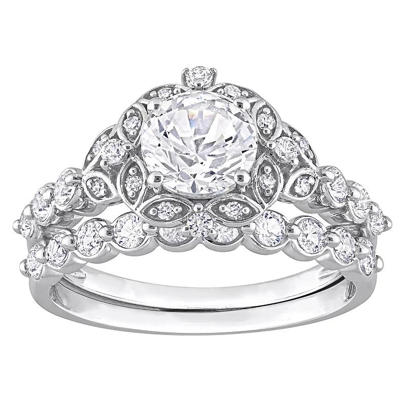Stella Grace 10K White Gold Lab Created White Sapphire and Diamond Accent Vintage Bridal Ring Set, Women's,  Product Image