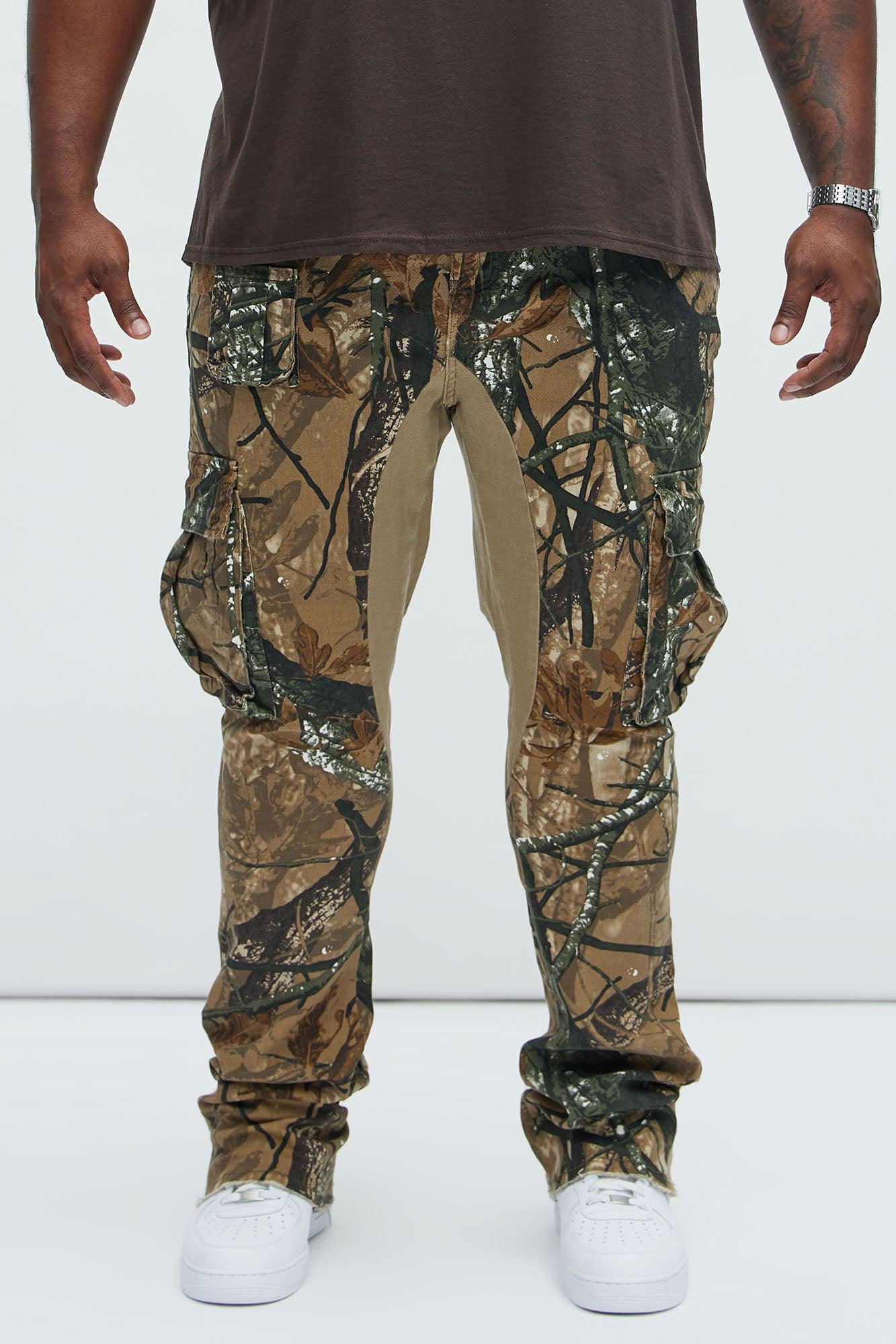 Into The Wild Panel Cargo Stacked Skinny Flare Pants - Brown/combo Product Image