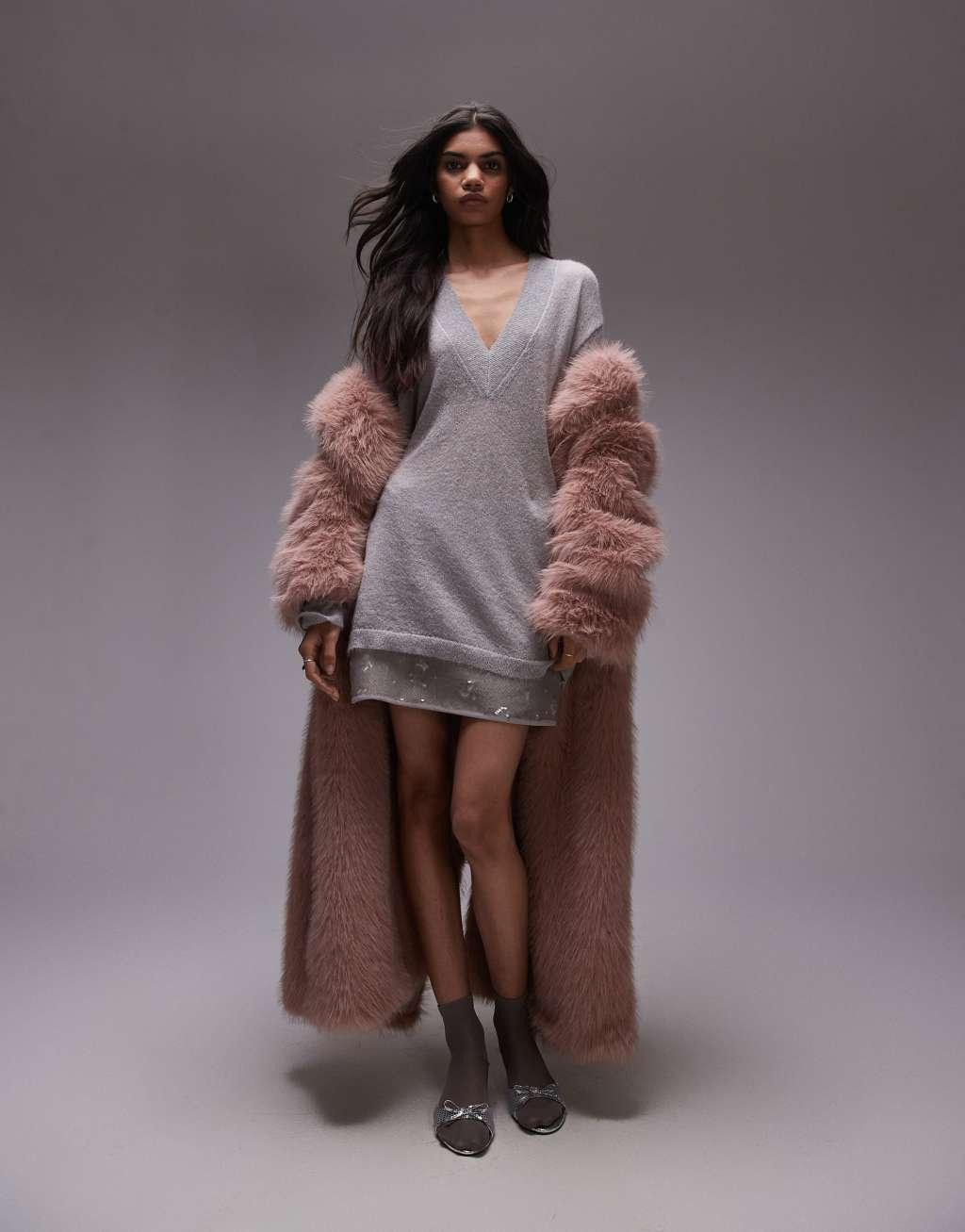 Topshop sequin micro mini in silver gray Product Image