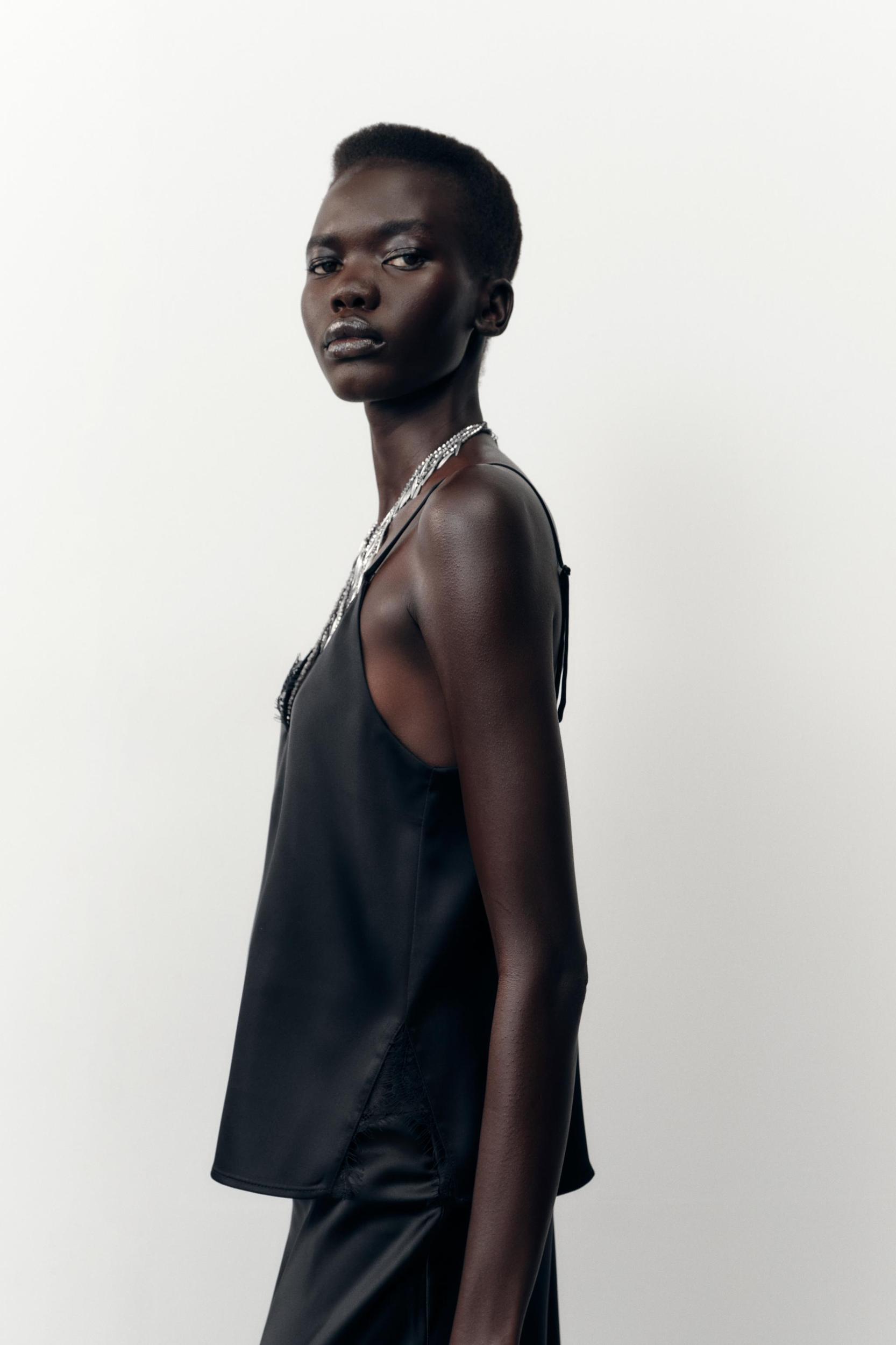 SATIN EFFECT LACE TOP Product Image