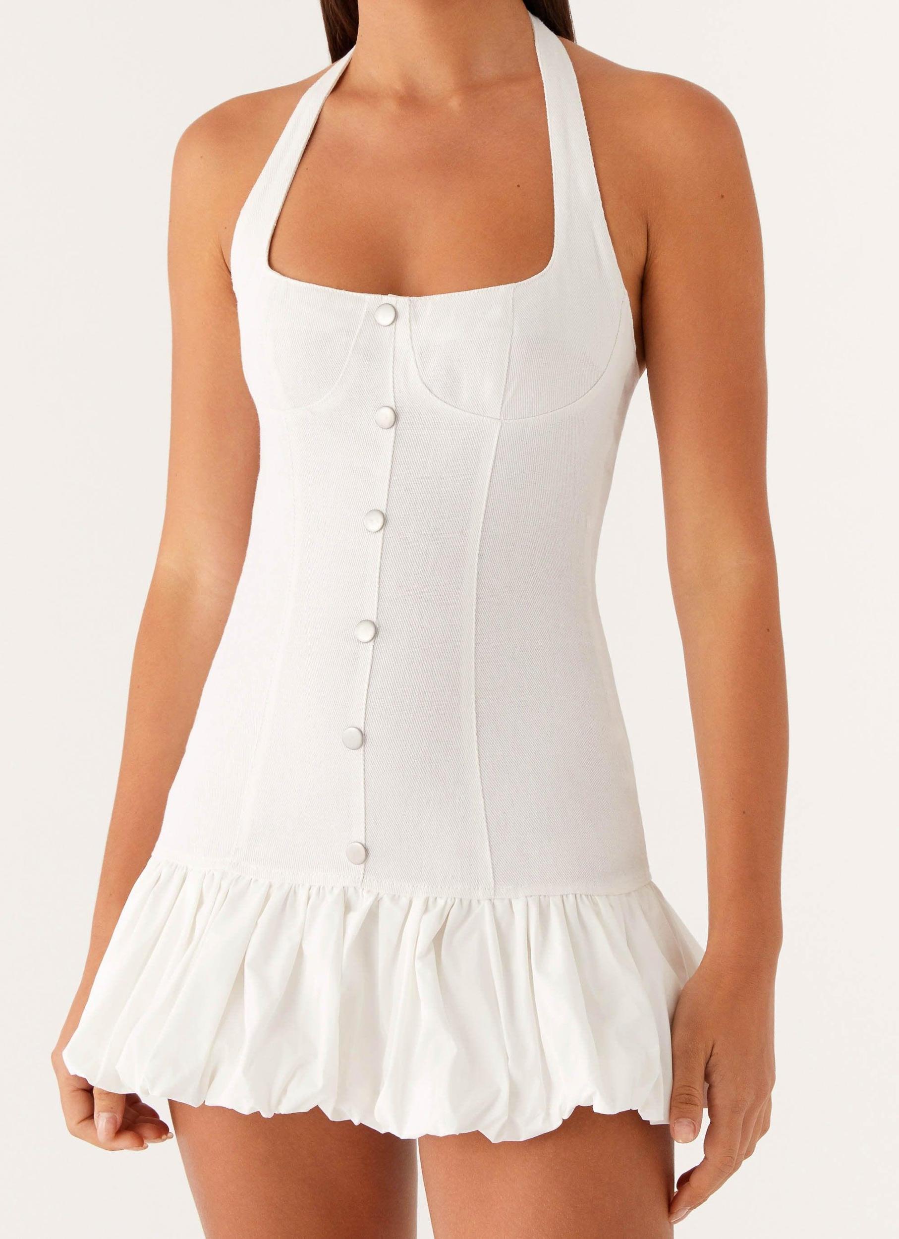 Georgina Denim Mini Dress - White Product Image