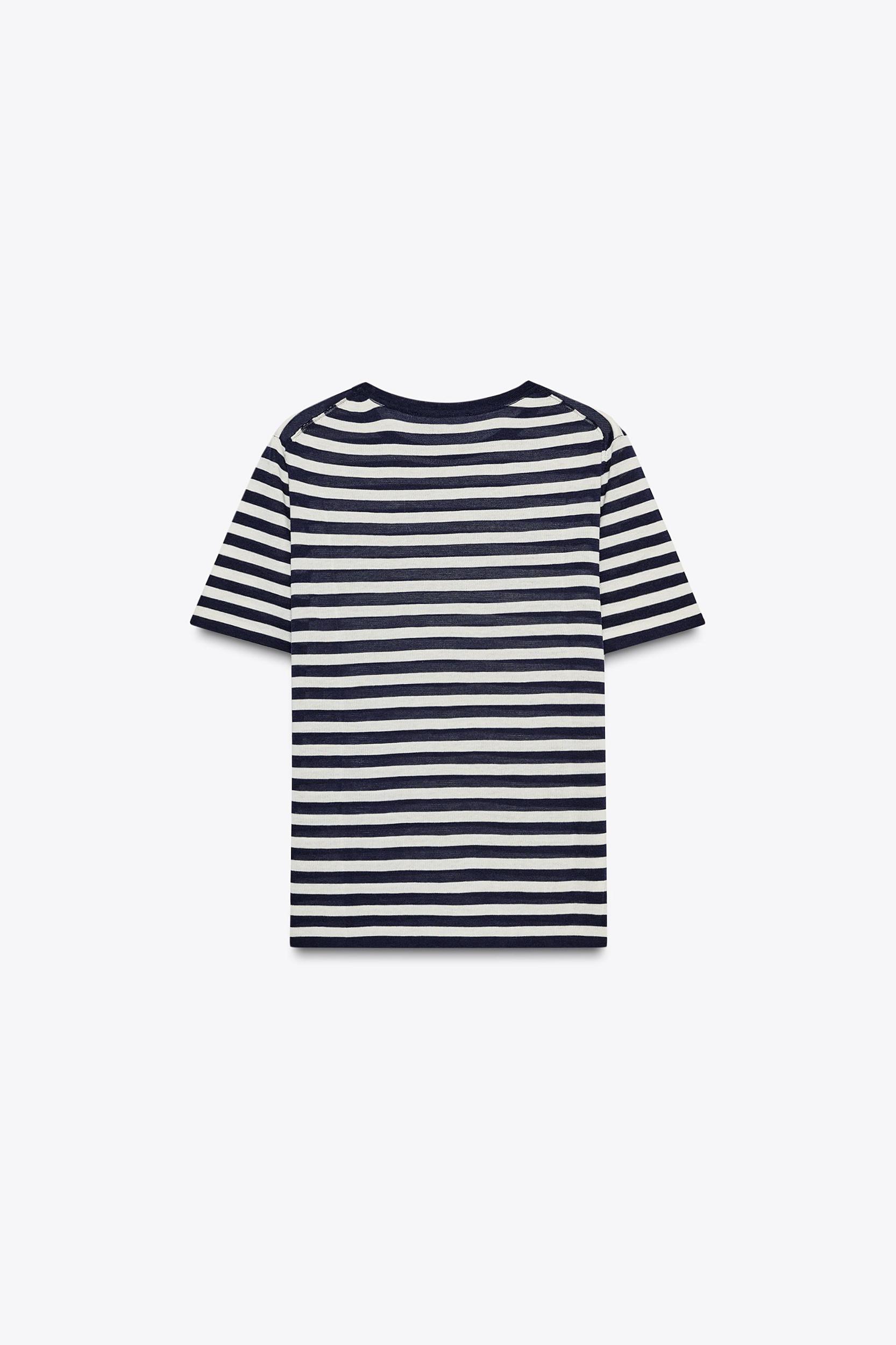 STRIPED SHORT SLEEVE KNIT TOP Product Image