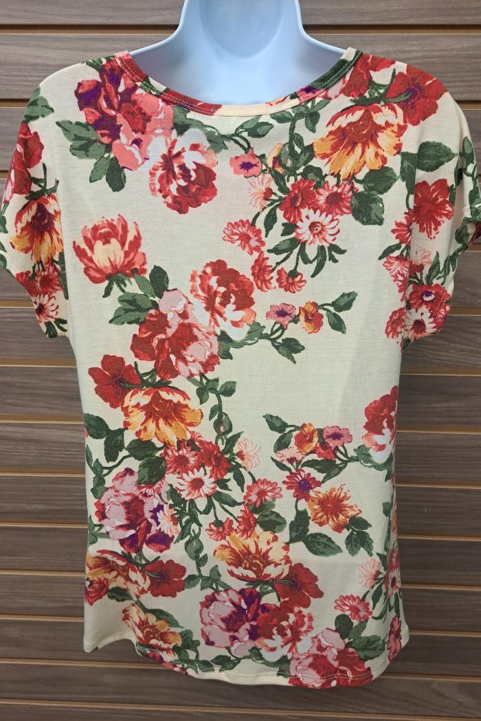 Cream floral front knot tee Product Image