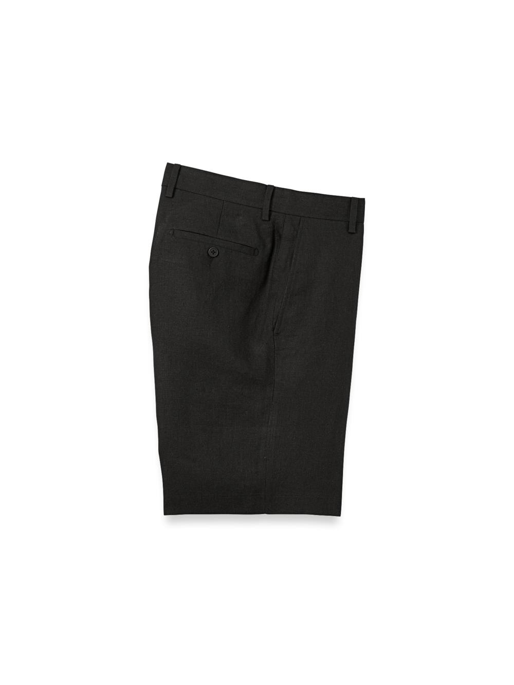 Linen Chambray Twill Flat Front Shorts - Black Product Image