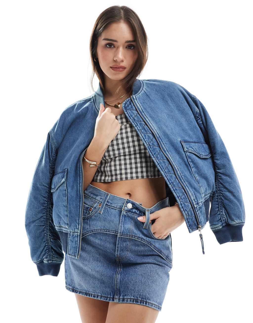 Levi's western icon denim skirt in light blue  Product Image