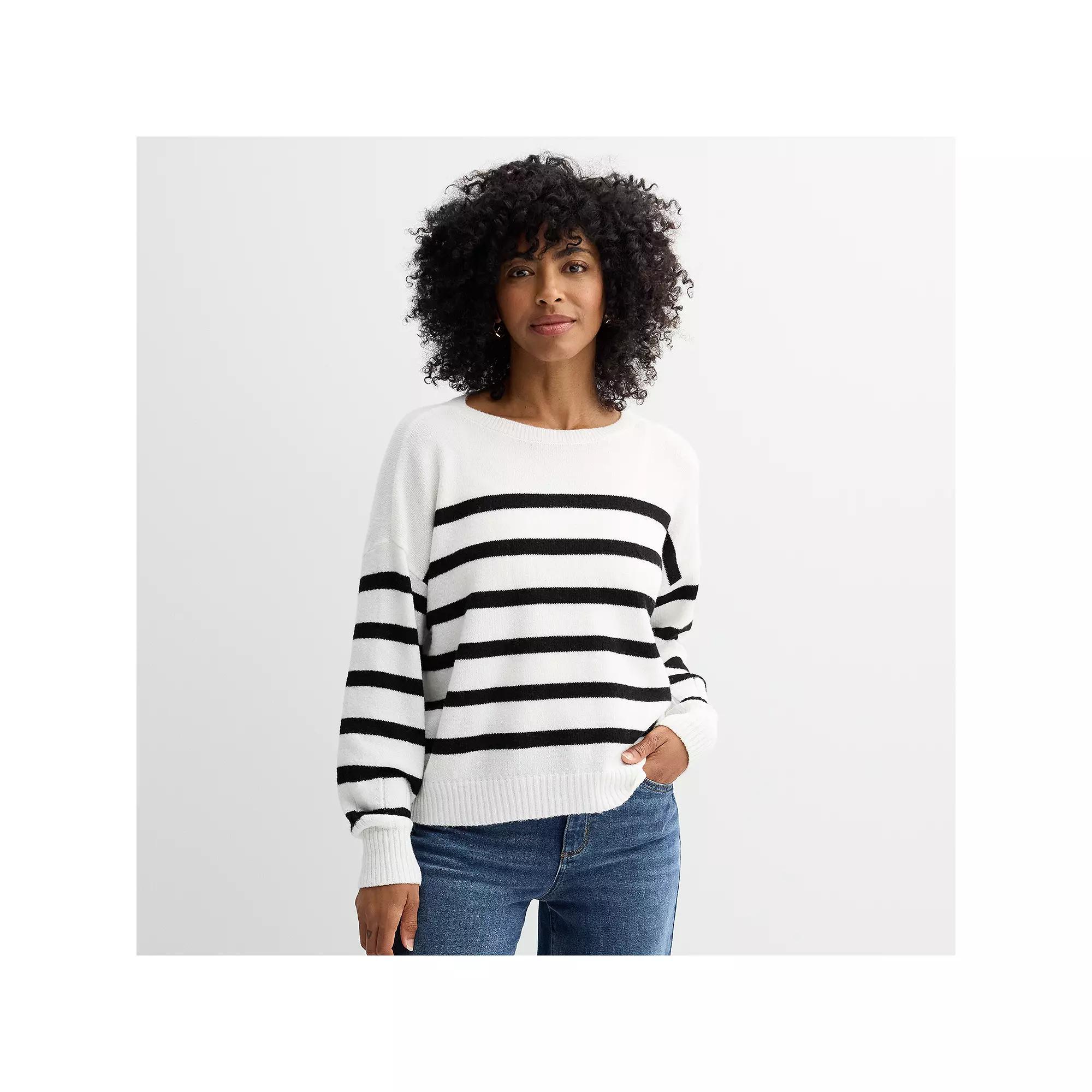 Women's Sonoma Goods For Life® Balloon Sleeve Sweater, Size: Medium, Ivory Black Stripe Product Image