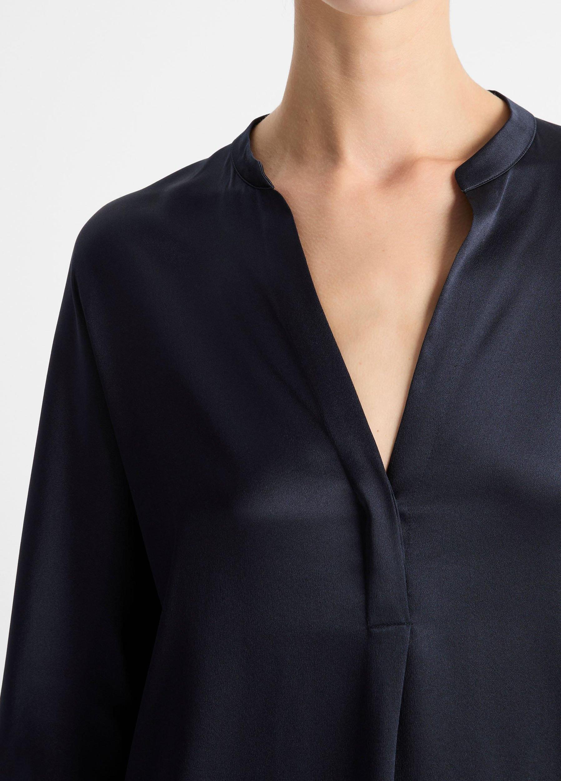 Silk Satin Band-Collar Blouse Product Image