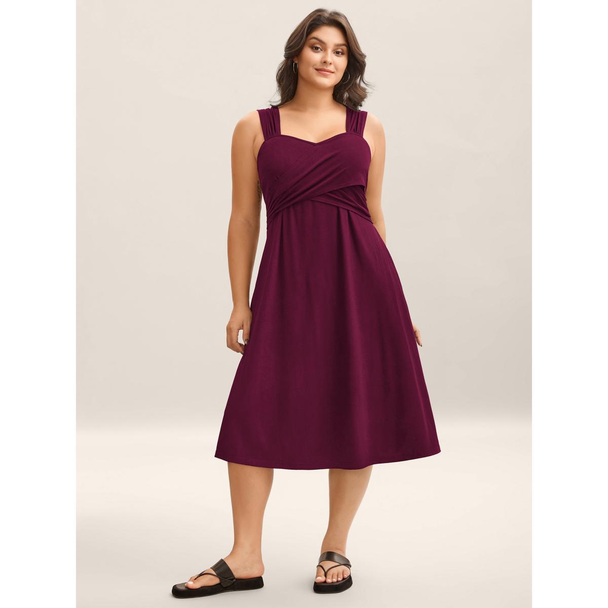 Plus Size Crosswrap Bodice Pockets Midi Dress RedViolet Women Leisure Heart neckline Sleeveless Curvy BloomChic 30/6X Product Image