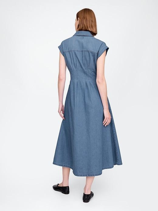 Denim Pleated Maxi Shirtdress Product Image
