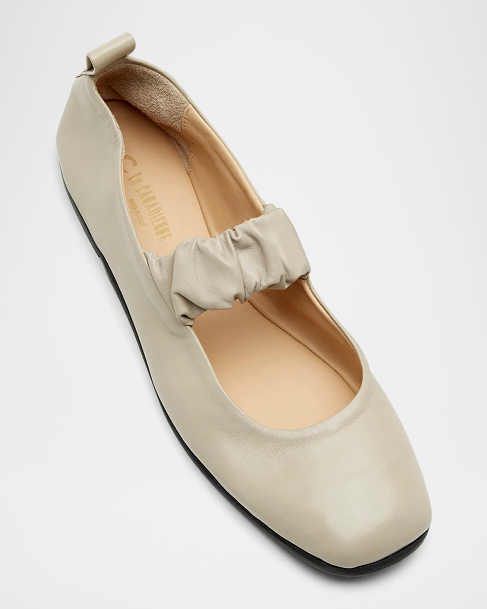 Grey Leather Mary Jane Ballerina Flats Product Image