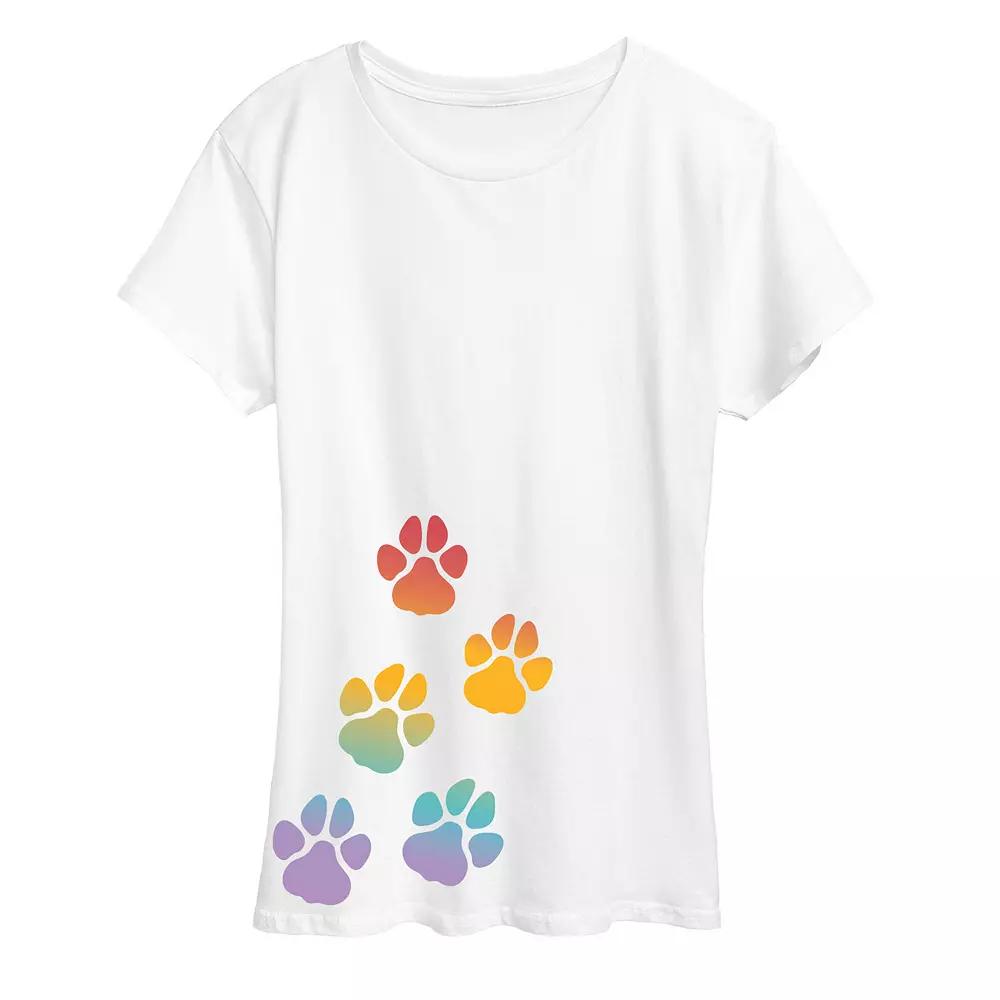 Women's Rainbow Paw Prints Graphic Tee,  Product Image