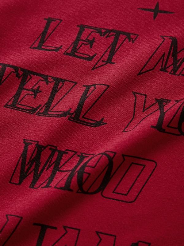 Y2K One Shoulder Letter Print Tie Up Long Sleeve Tee Product Image