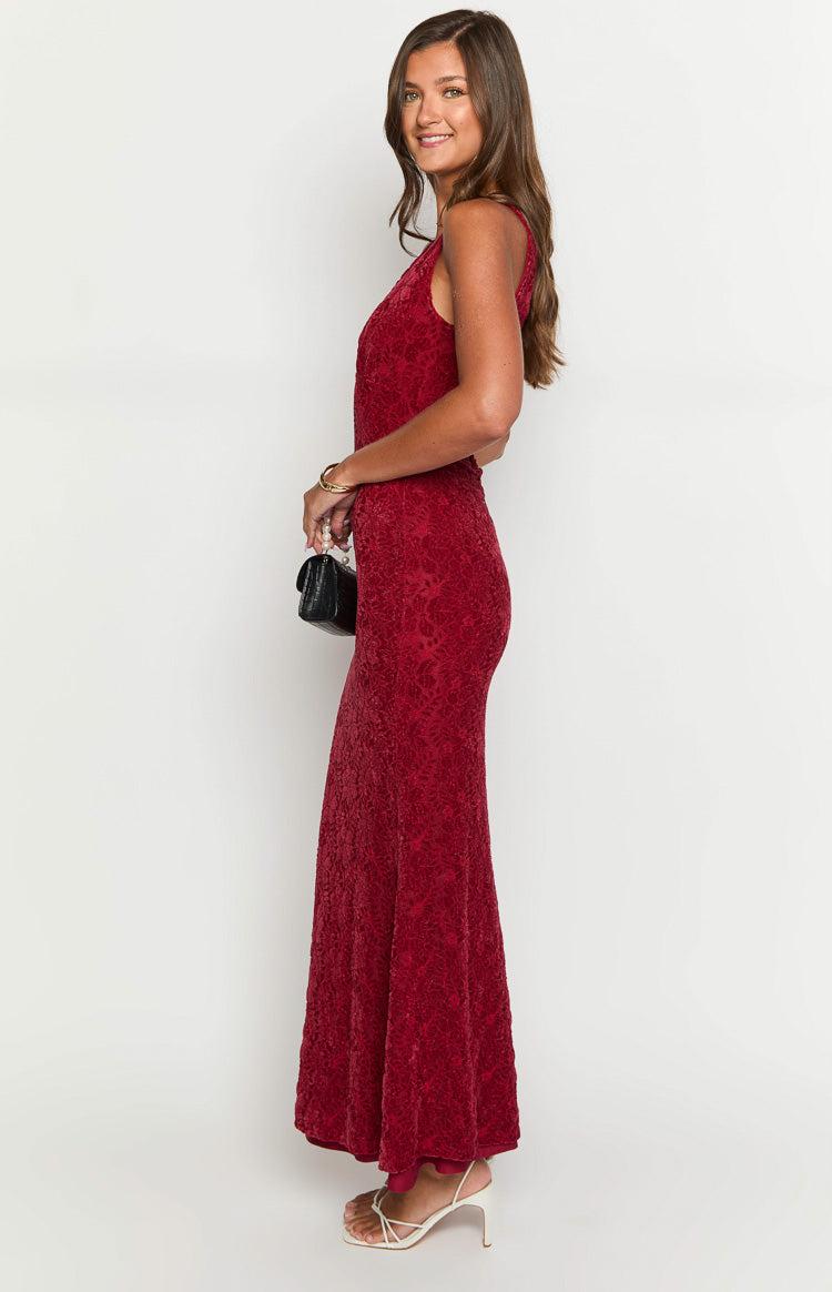 Farida Red Lace Maxi Dress Product Image