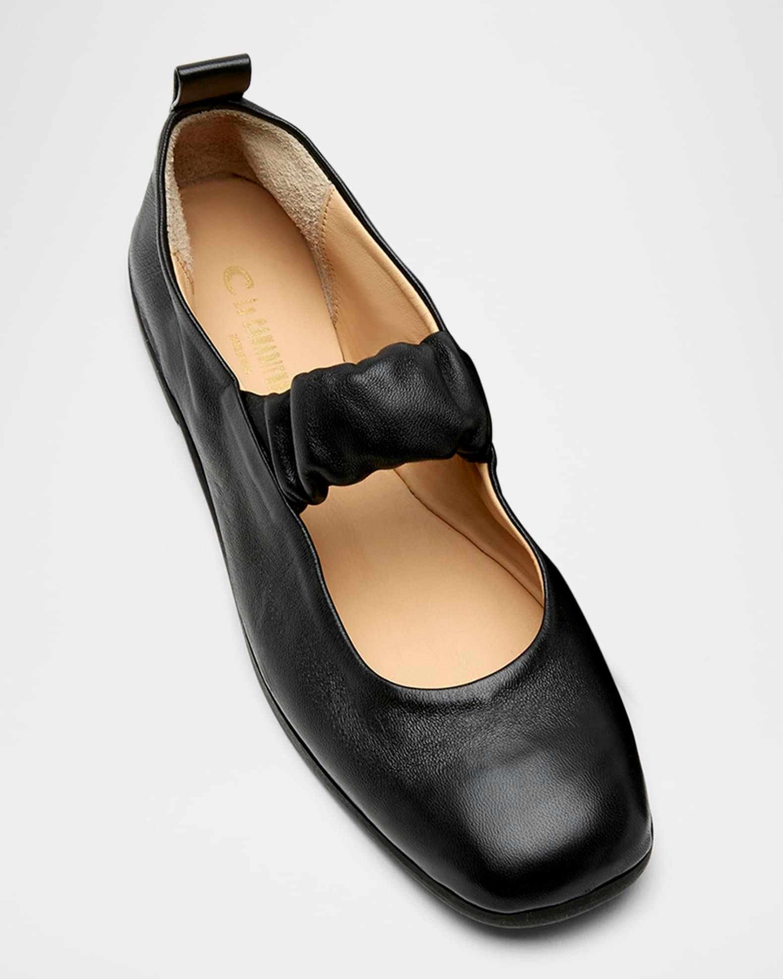 Grey Leather Mary Jane Ballerina Flats Product Image