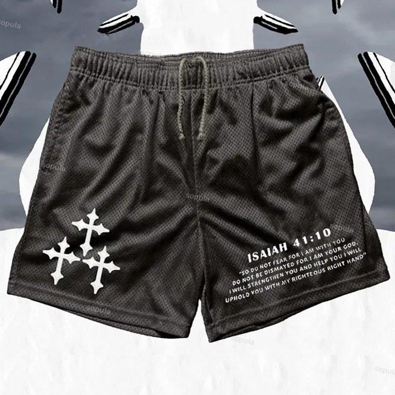 Sopula Isaiah 41:10 Cross Print Graphic Casual Men's Mesh Shorts Product Image