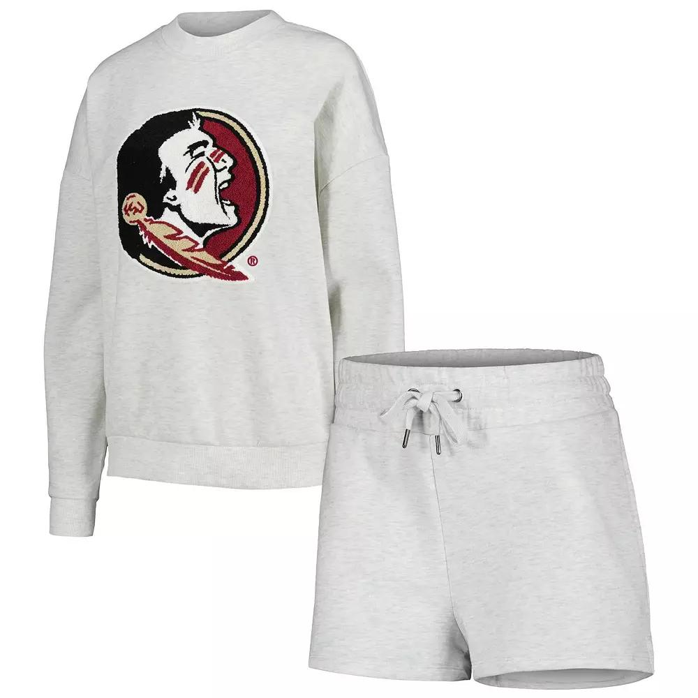 Women's Gameday Couture Ash Florida State Seminoles Team Effort Pullover Sweatshirt & Shorts Sleep Set,  Product Image