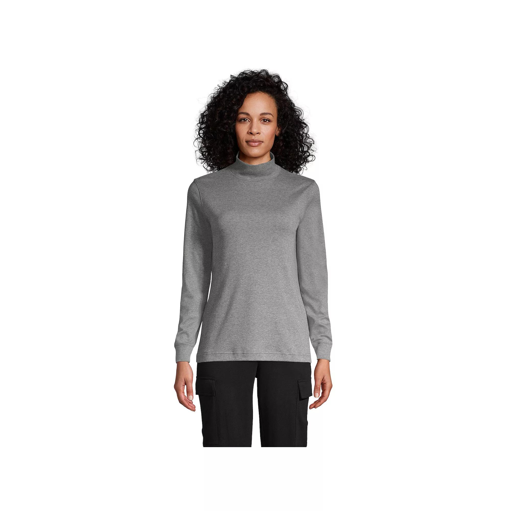 Women's Lands' End Long Sleeve Supima Mockneck Top, Size: Small, Grey Heather Product Image