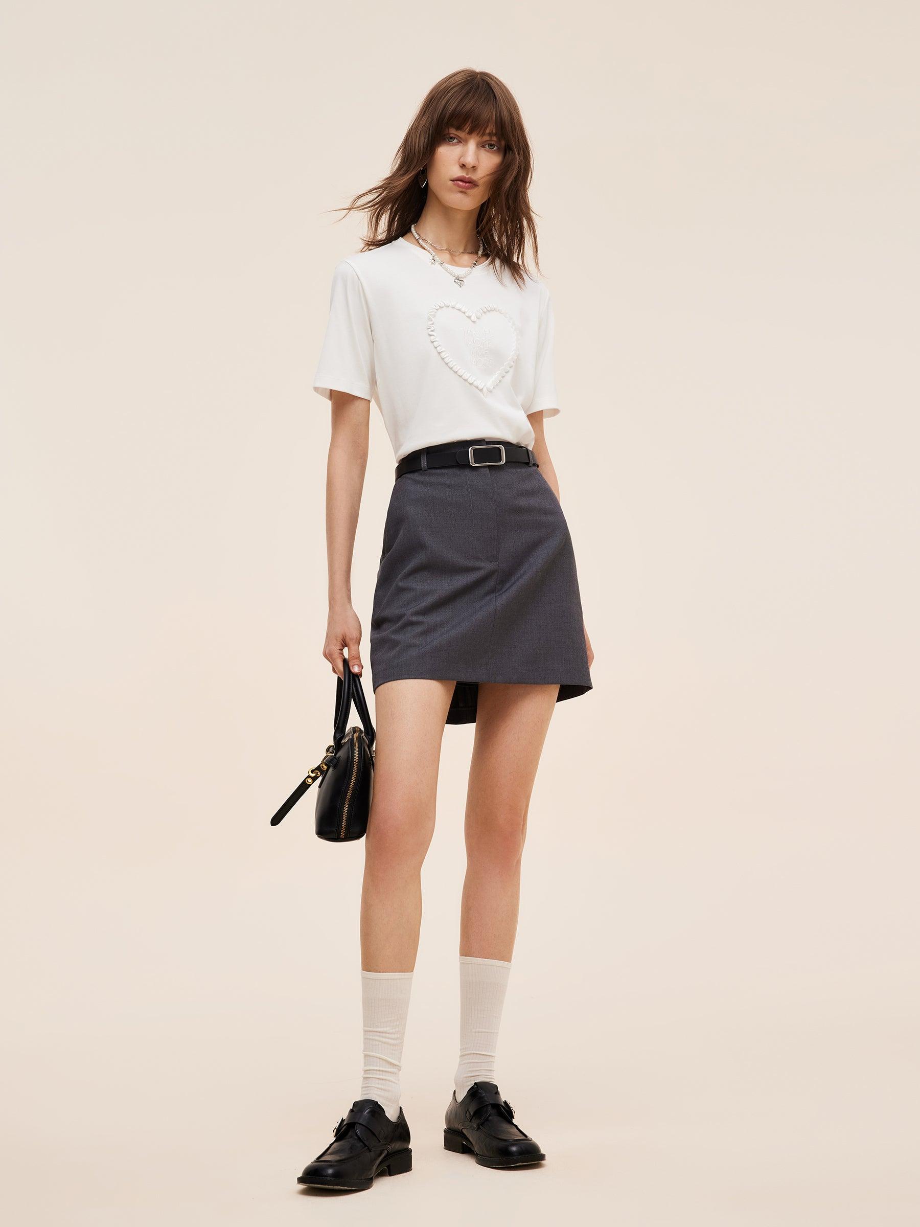 Heart And Letter Embroidered Women T-Shirt Product Image