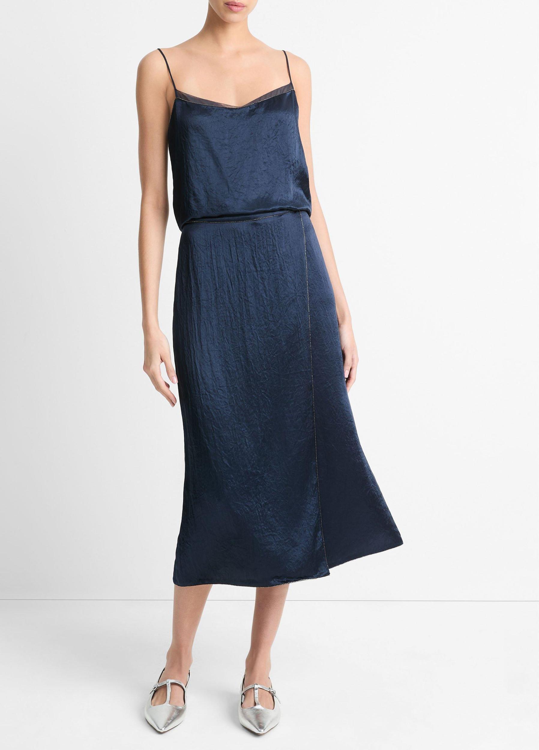 Beaded-Border Satin Slit Skirt Product Image