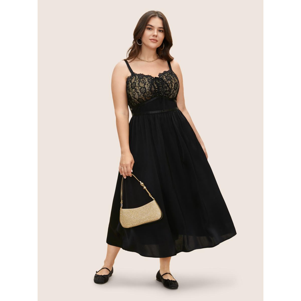 Plus Size Crochet Lace Tie Knot Shirred Maxi Dress Black Women Cocktail Non Sleeveless Curvy BloomChic 26/4X Product Image