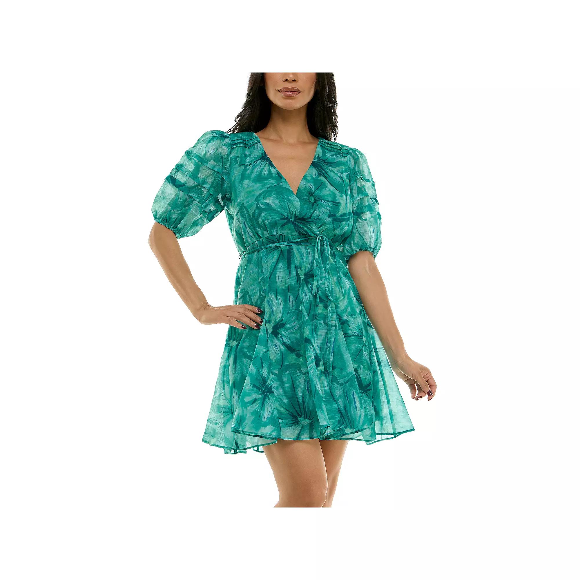 Women's Maison Tara Surplice Neck Puffed Sleeve Fit & Flare Mini Dress,  Product Image