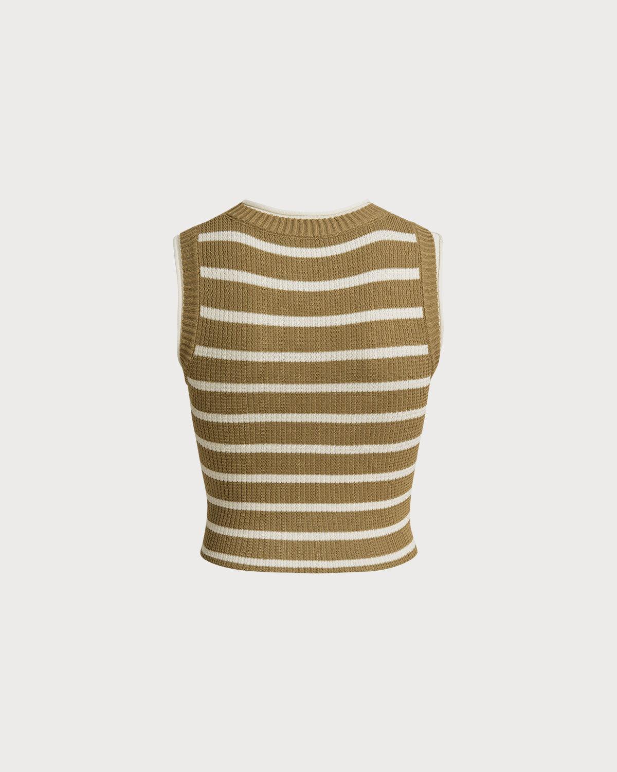 Khaki Striped Knit Tank Top Product Image