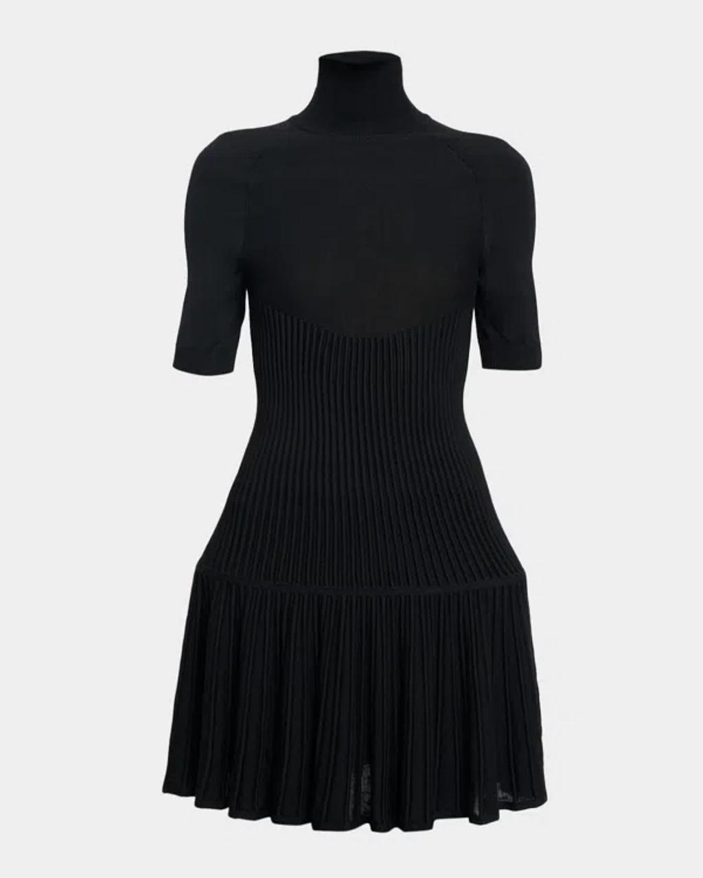 ALAÏA Womens Noir Alaia Crinoline Ribbed Wool-blend Mini Dress In Black Product Image