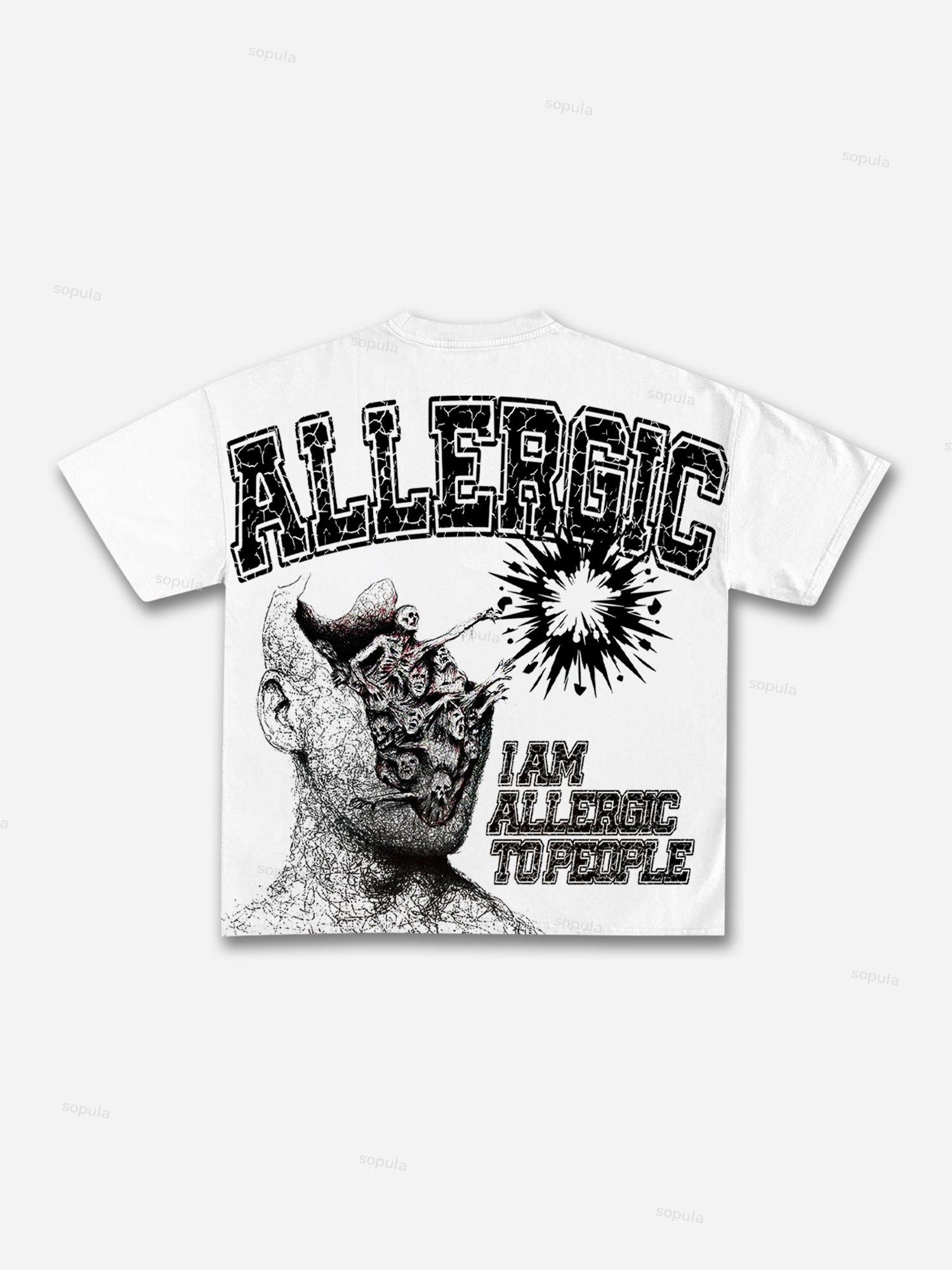 I Am Allergic To People Print Cotton T-shirt Product Image