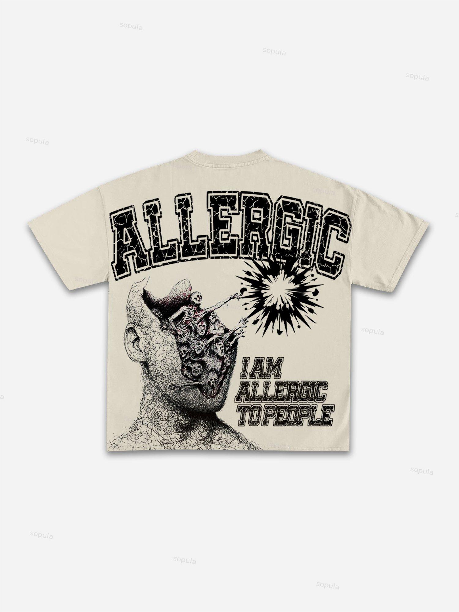 I Am Allergic To People Print Cotton T-shirt Product Image