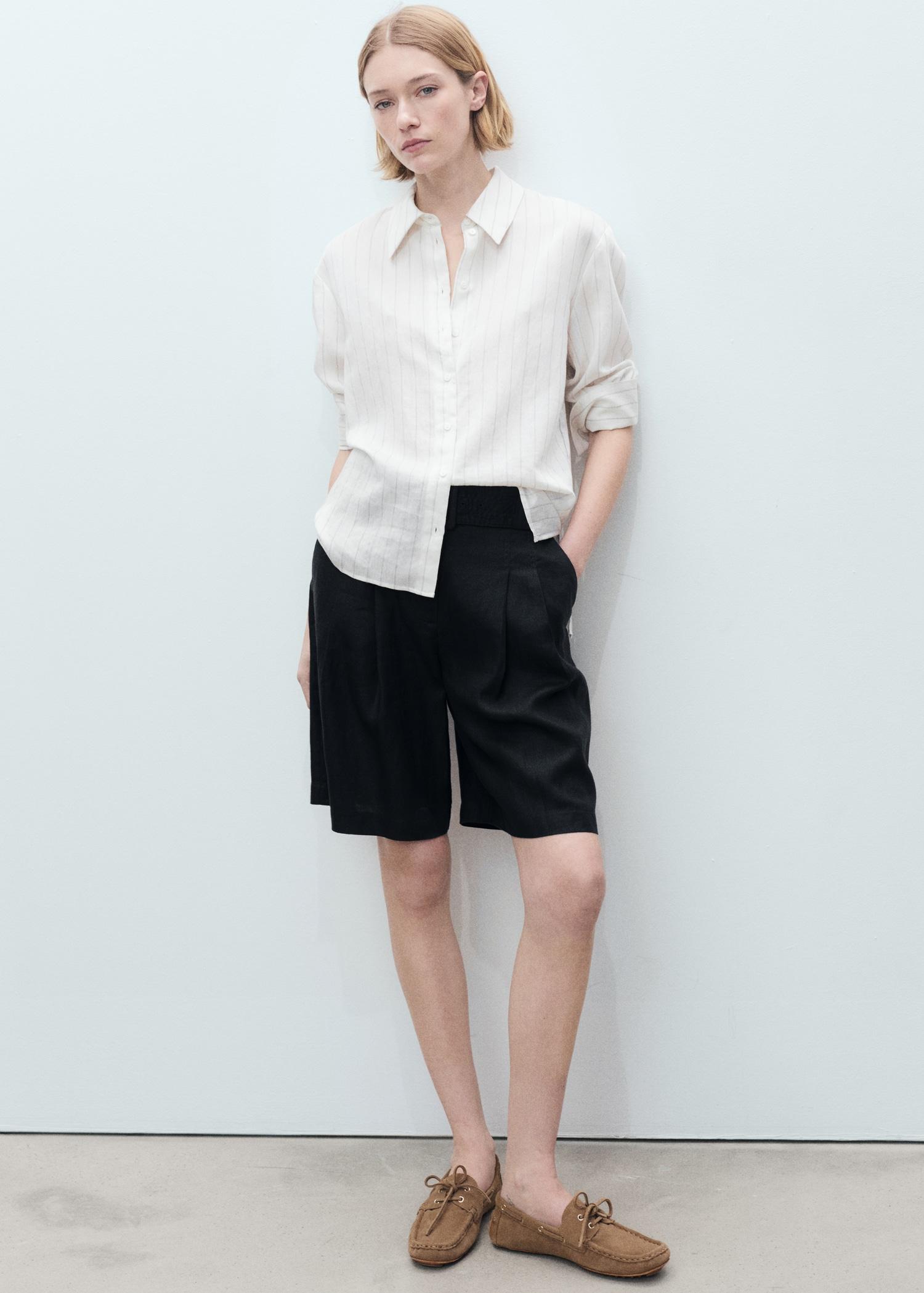 Belt linen-blend Bermuda shorts - Women | MANGO USA Product Image